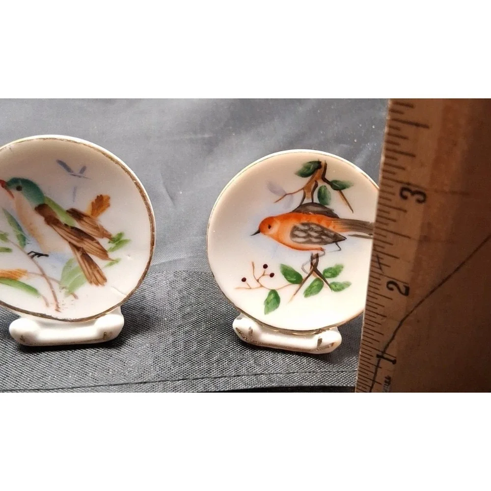 Set of 5 Vintage Hand-Painted Miniature Bird & Fruit Decorative Plates 2